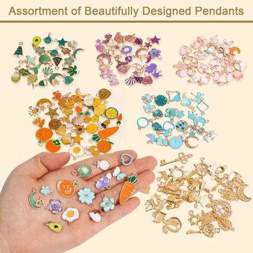 Miniatura 5 de SANNIX 200 dijes de pulsera para fabricación de joyas al por mayor a granel para hacer pulseras de esmalte chapados en oro, colgantes para hacer