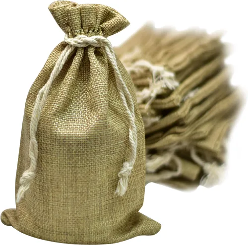50 bolsas de arpillera con cordón, 5x8 pulgadas (5x7 interior) paquete a granel de bolsas de regalo para bodas y fiestas de cumpleaños, joyas y