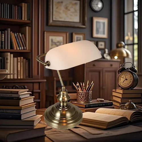 Miniatura 7 de Bankers - Lámpara de escritorio con interruptor de cadena, lámparas de escritorio con pantalla de vidrio verde, lámpara tradicional de biblioteca