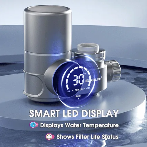 Miniatura 2 de Combo EUROLIFE - Filtro de agua para montaje en grifo EL-LS-A13, filtro de agua LED para fregadero con luz UV e indicador de vida del filtro
