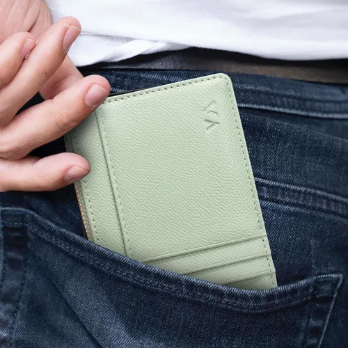 Miniatura 65 de Tarjetero delgado con bloqueo RFID, billetera de bolsillo pequeño, con cremallera Keychian para monedero, monedero y tarjetero para mujeres y hombres