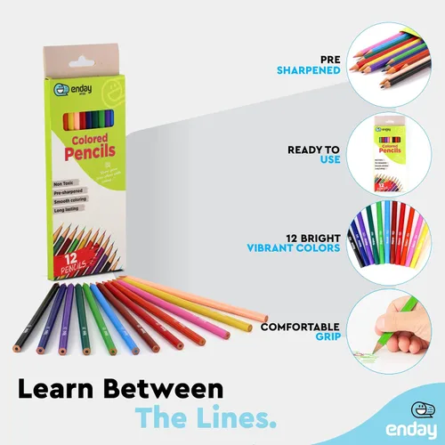 Miniatura 3 de Enday Lápices de colores, 12 unidades, lápices de colores preafilados para niños y adultos, suministros de arte y escuela para dibujar, paquete