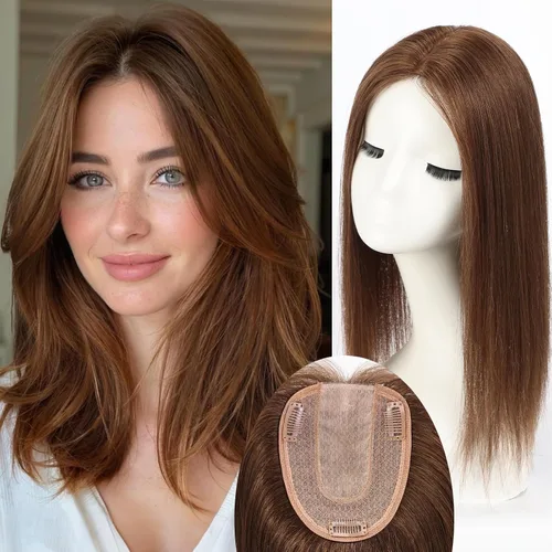 Miniatura 21 de HAIRCUBE Pelucas de cabello humano 100% con flequillo, densidad 150%, base de seda, clip en la parte superior, pelucas de cabello superior
