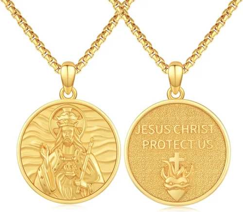 Miniatura 320 de Collar con colgante de plata de ley 925 con medalla de San Patrón, joyería religiosa para hombres y mujeres, con cadena de acero inoxidable 316L