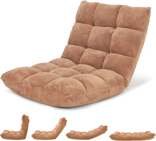 Miniatura 19 de Giantex Silla de suelo con soporte de espalda, 14 posiciones ajustables, cama plegable acolchada, sofá reclinable, sillas de suelo plegables