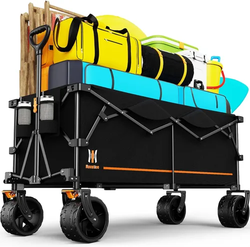 Miniatura 10 de Navatiee Big Wheels - Carrito plegable de playa, resistente, con ruedas silenciosas para todo terreno, carrito de comestibles plegable con bolsillo