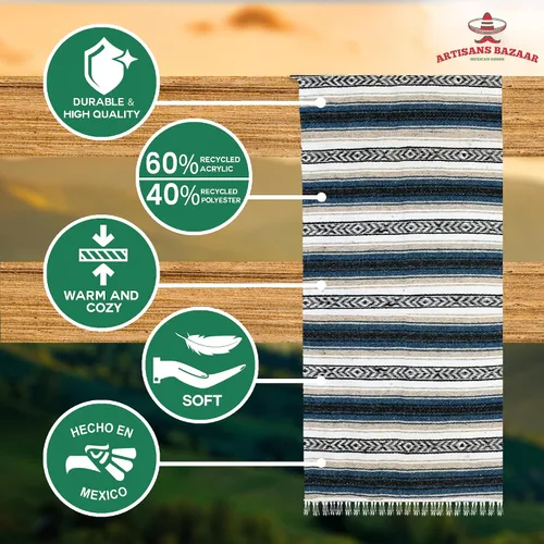 Miniatura 94 de Artisans Bazaar Poncho tradicional mexicano de Baja para hombres y mujeres, auténtico sarape de Gaban, manta de vaquero Pancho Jorongo