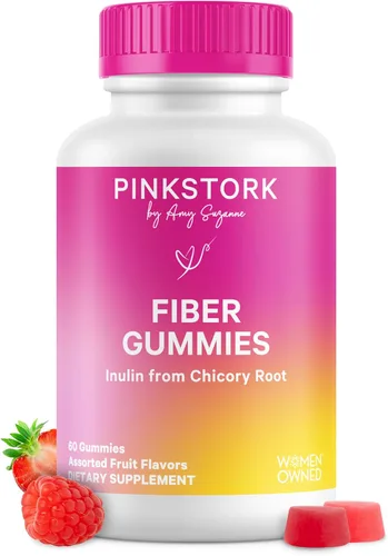 Pink Stork Gomitas de fibra prenatal para mujeres, 0.11 onzas de inulina prebiótica de raíz de achicoria, suavizantes naturales para el embarazo y