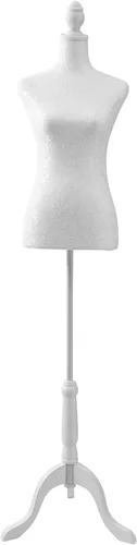 Torso de maniquí hembra ajustable con base de trípode para exhibición (blanco)