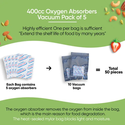 Miniatura 5 de 50 bolsas de Mylar para almacenamiento de alimentos, bolsas de Mylar de 0.5 y 1 galón con absorbentes de oxígeno de 400 cc - 9.4 mil extra gruesas