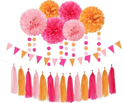 Miniatura 13 de Galentines - Decoraciones de fiesta de color rosa intenso para el día de San Valentín, 23 piezas de cumpleaños para niña, baby shower, serpentinas
