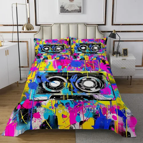 Miniatura 30 de Homewish Theater Cinema Poster Quilt Sets Twin Size,Retro Movie Bedspread Coverlet 2Pcs for Kids Girls Boys Room Decor,Popcorn Quilts Set Movie
