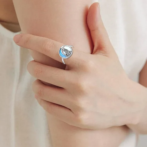 Miniatura 3 de POPKIMI Anillos de lobo de plata de ley de ópalo para mujer, joyería de lobo de ópalo, luna, lobo, regalos de lobo aullador, joyería para amantes