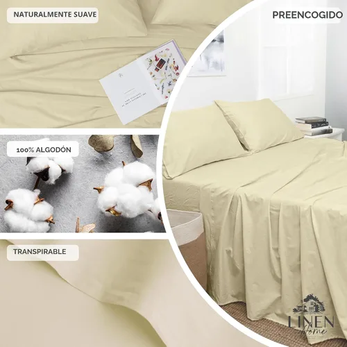 Miniatura 4 de Linen Home - Juego de sábanas estampadas mezcla de algodón percal y lyocell, prelavadas, individual, 3 piezas, 1 encimera, 1 bajera de bolsillo