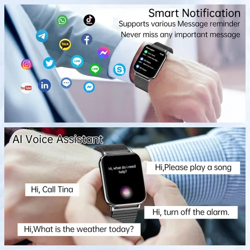 Miniatura 8 de Relojes inteligentes para mujer, reloj HD de 1.83 pulgadas y 1.85 pulgadas con llamadas y mensajes/frecuencia cardíaca/sueño/ciclo femenino, reloj