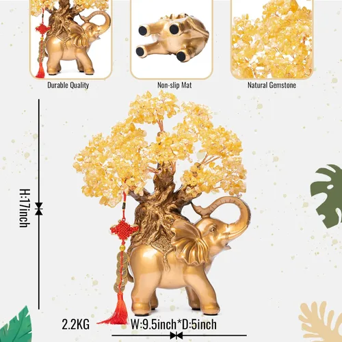 Miniatura 5 de Árbol de Dinero de Cristal de Amatista GEMBOURY en Estatua de Elefante Dorado, Bonsái Grande de 43 cm de Árbol de la Vida, Regalo de Decoración