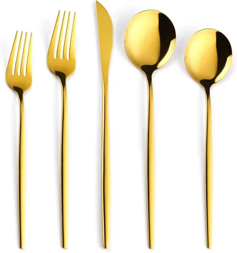 Miniatura 13 de Juego de cubiertos dorados de 20 piezas con tenedor para pastel, juego de cubiertos de acero inoxidable para 4, utensilios de cocina con mango