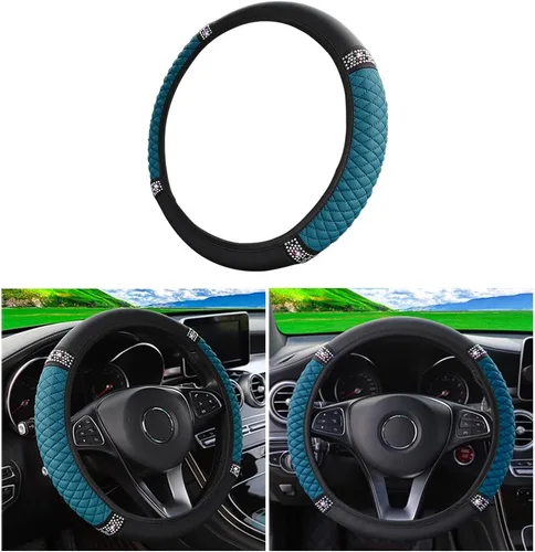 Miniatura 19 de Osilly Funda brillante para volante de automóvil, 15 pulgadas, con diamantes de imitación brillantes, piel suave, protector elástico, para mujeres