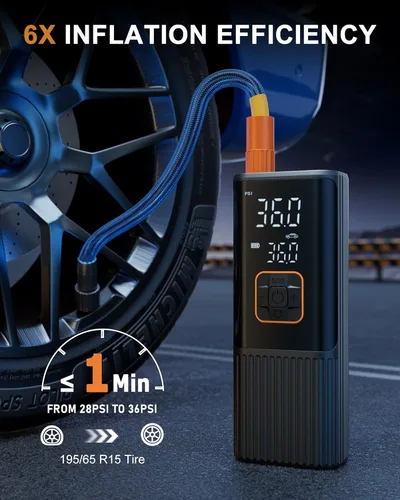 Miniatura 2 de Compresor de aire portátil para inflador de neumáticos, compresor de aire portátil 6 veces más rápido de 180 PSI, bomba de aire eléctrica