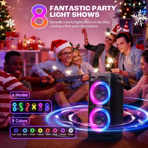 Miniatura 7 de W-KING Altavoz Bluetooth portátil de 240 W, caja de auge fuerte con subwoofers de graves profundos, altavoz impermeable IPX6 para exteriores