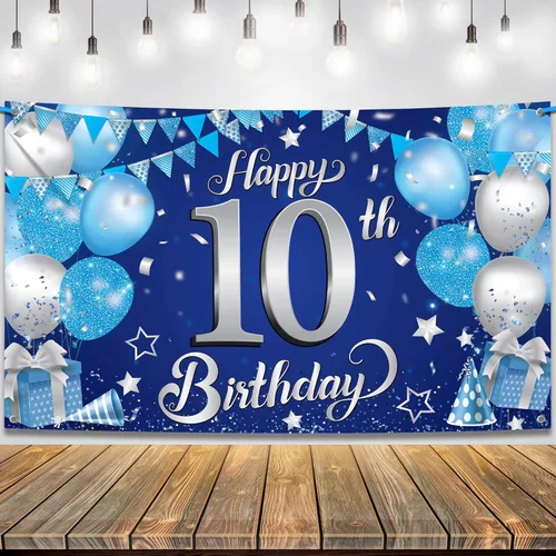 Miniatura 10 de KatchOn Cartel de cumpleaños número 10 de oro rosa - XL, 72 x 44 pulgadas Telón de fondo de feliz cumpleaños 10