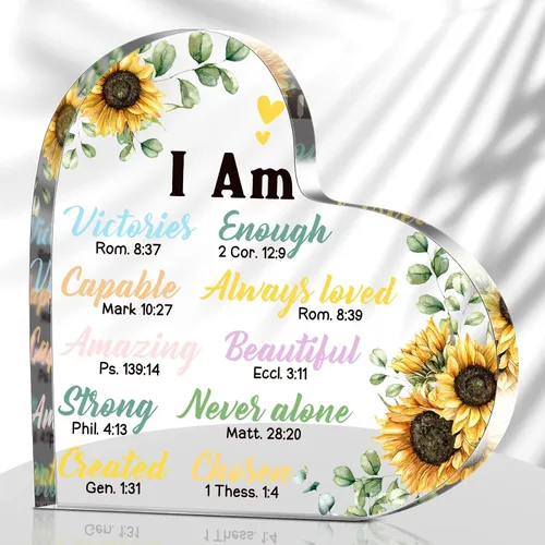 Miniatura 9 de Chunful Regalo cristiano para mujeres, girasoles, regalos para oficina, oraciones inspiradoras de pisapapeles, escritura religiosa, flor