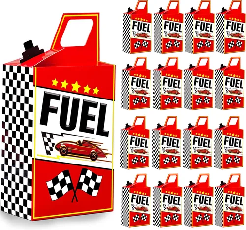 Miniatura 5 de 12 piezas Cajas de regalo de combustible de coche de carreras Suministros de fiesta de cumpleaños de carreras Bandera a cuadros negra y blanca Cajas