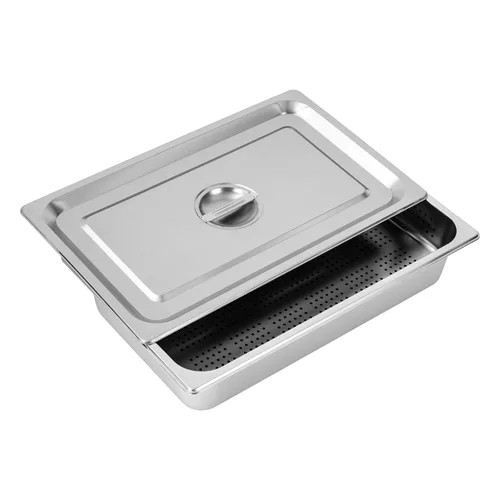 Miniatura 3 de Hotel Pan - Sartenes de acero inoxidable con tapa, paquete de 3 bandejas de vapor perforadas de 2.6 pulgadas y 4 pulgadas de profundidad para mesa