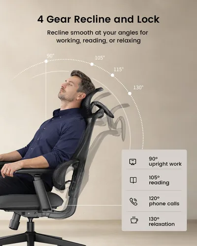Miniatura 8 de ProtoArc Silla de oficina ergonómica EC300 ajustable lumbar con respaldo alto, asiento deslizante, reposacabezas 3D, reposabrazos más anchos, 4