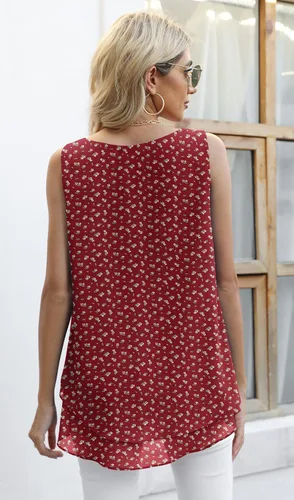 Miniatura 5 de Jouica - Camiseta de gasa sin mangas para mujer, blusa casual de doble capa estilo túnica