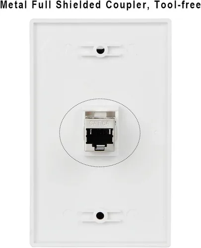 Miniatura 3 de Placa de pared Cat6 de 1 puerto RJ45 color blanco con soporte de montaje de bajo voltaje y acoplador hembra Cat6A blindado completo, aplicado a