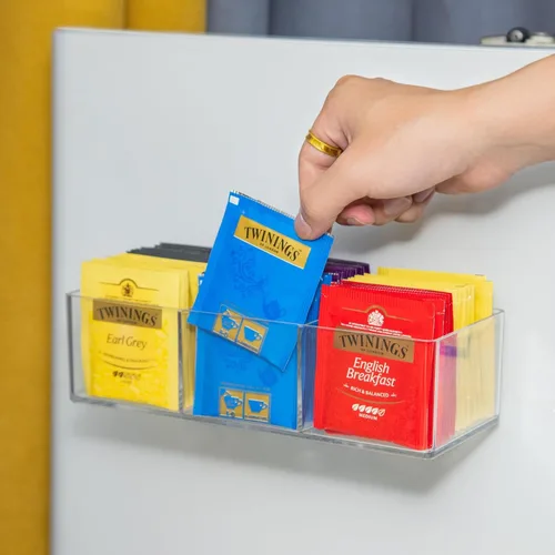 Miniatura 4 de Organizador de Bolsitas de Té con Capacidad para hasta 60 Bolsitas de Té, Té con 3 Compartimentos, Caja de Té de Montaje Adhesivo en Pared
