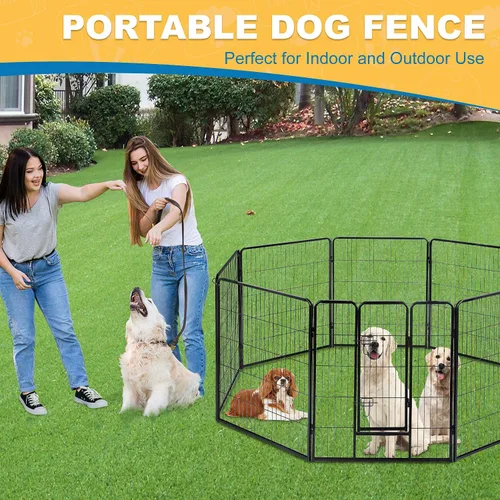 Miniatura 5 de Corralito para perros para interiores, corralito de juego para cachorros para interiores y exteriores, valla de metal de 8 paneles con puertas