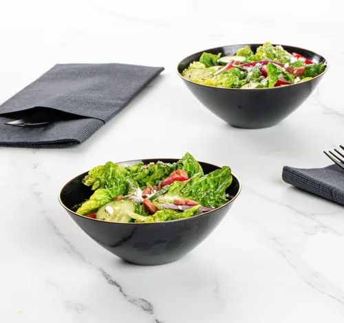 Miniatura 3 de Restaurantware -Moderna - Cuencos de plástico de 6 onzas, 20 cuencos de ensalada desechables duraderos - Con borde dorado, resistente, cuenco