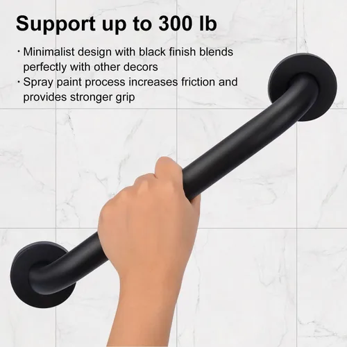 Miniatura 5 de supregear - Paquete de 2 barras de agarre para baño, barra de seguridad negra de 20 pulgadas de longitud, mango antideslizante de acero inoxidable