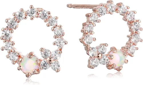 Tienda Collection - Pendientes de plata de ley chapados en oro rosa de 14 quilates con ópalo y circonita cúbica