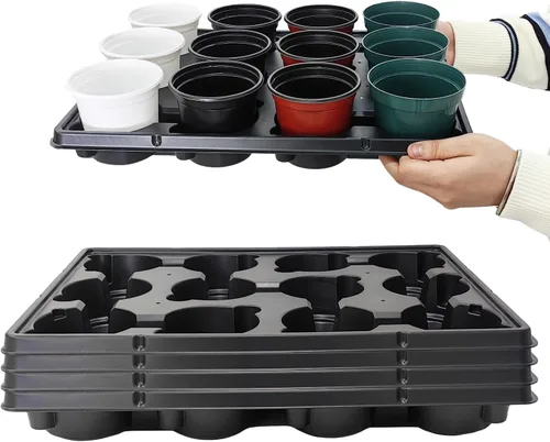 Miniatura 8 de RooTrimmer Bandejas redondas de 12 celdas para macetas de semillero gruesas y duraderas, bandejas de transporte para sostener macetas de 4 pulgadas