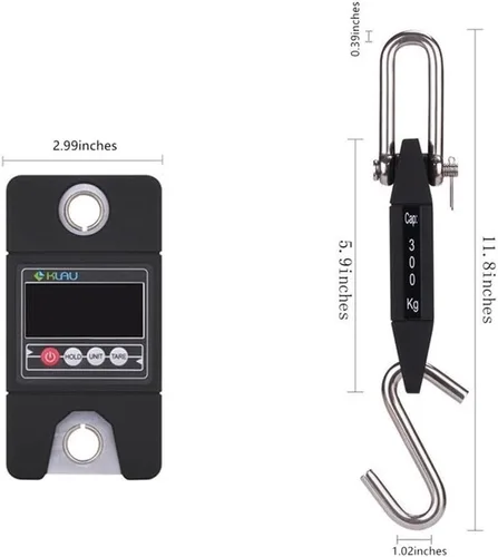 Miniatura 2 de Klau - Báscula digital de pescado, grúa industrial de 661.4 lbs/600 libras, color negro Sensor de alta precisión, escala colgante, para la caza