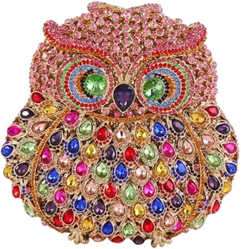 UMREN Lindo bolso de mano de búho para mujer, bolso de noche de cristal, bolso de lujo con diamantes de imitación para boda y fiesta