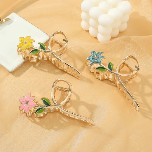 Miniatura 6 de Pinzas para el cabello de flores, de metal, grandes, antideslizantes, de sujeción fuerte, pasadores para el cabello floral, accesorios