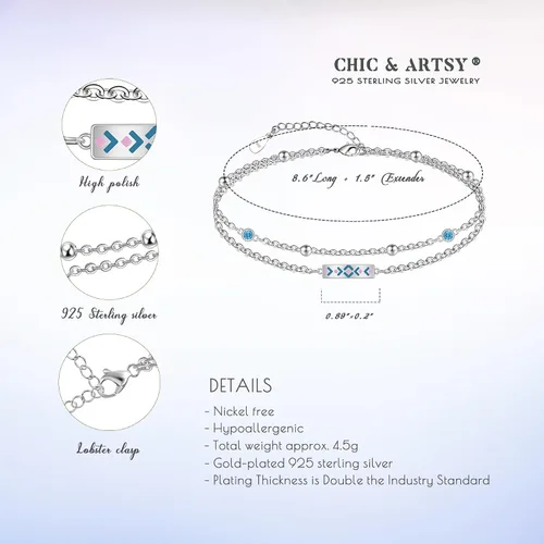 Miniatura 91 de CHIC & ARTSY Tobilleras delicadas de plata de ley S925 para verano, pulsera de tobillo ajustable multicapa para playa, joyería de pie para mujer
