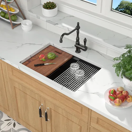 Miniatura 2 de Mocoloo - Fregadero de cocina negro con estación de trabajo de 27 x 19 pulgadas, fregadero de cocina con estación de trabajo empotrada, color negro