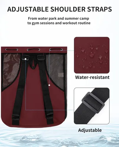 Miniatura 6 de WANDF Mochila de Malla con Cordón para Natación, con Bolsillo para Artículos Húmedos, para Natación, Gimnasio y Equipo de Entrenamiento Rojo