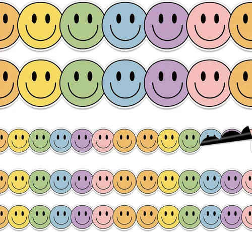 Whaline 24 tiras magnéticas para tablón de anuncios de cara feliz, diseño bohemio con cara sonriente, tiras magnéticas para decoración de regreso a