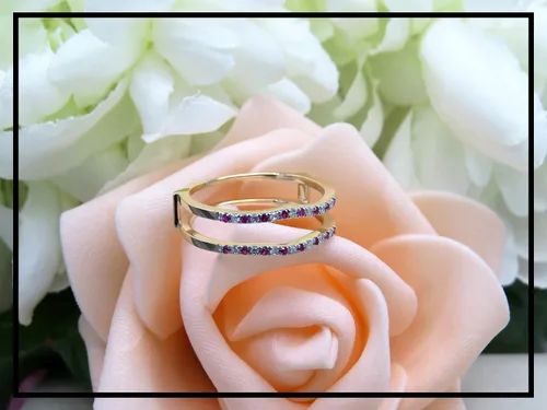 Miniatura 3 de Dazzlingrock Collection Round Alternate Gemstone & White Diamond Wedding Enhancer Guard Ring for Her in Gold