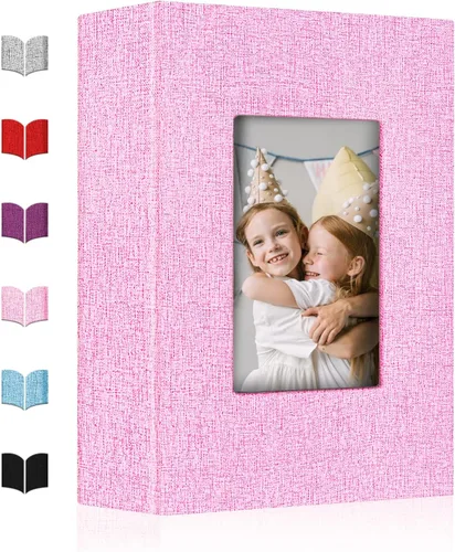 Miniatura 16 de Álbum de fotos pequeño 4x6, álbum de fotos con cubierta de lino deslizable, minilibro de fotos con capacidad para 100 fotos de 4x6 con 50 hojas
