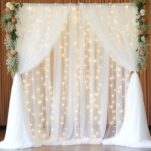 Miniatura 13 de Cortina de telón de fondo de tul azul bebé de 10 x 8 pies con cadena de luces para fiestas, cortinas de fondo transparentes para bodas, baby shower