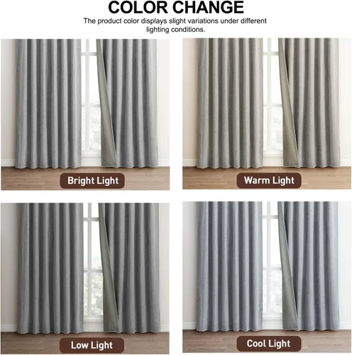 Miniatura 4 de FLORECORD Cortinas de lino 100% opacas de 52 pulgadas de ancho x 84 pulgadas de largo, juego de 2 paneles de cortinas opacas con aislamiento térmico