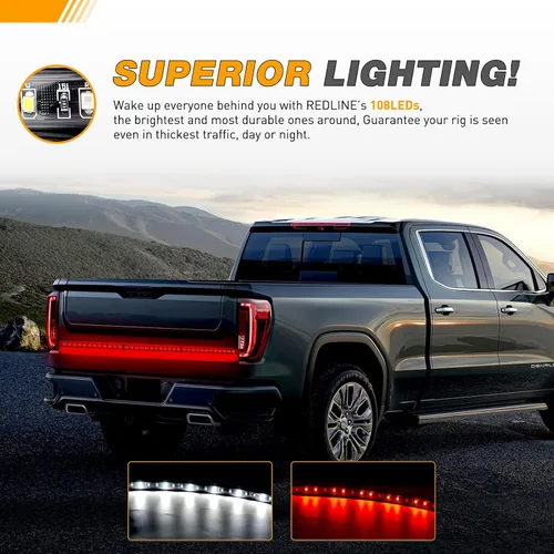 Miniatura 7 de GOOACC - Tira de luz para portón trasero de camioneta de 48"/49", 5 funciones, 90 LED rojo/blanco de una sola fila, iluminación trasera universal