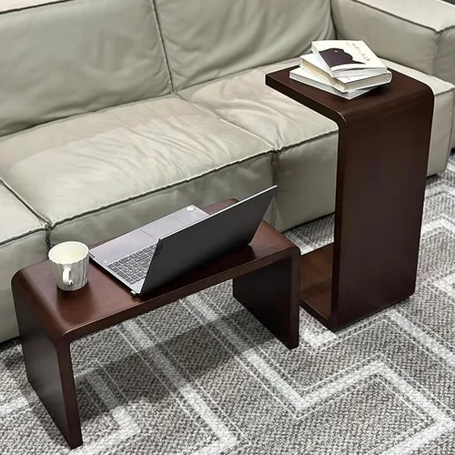 Miniatura 12 de Mesa auxiliar en forma de C, mesa auxiliar de madera maciza para sofá, cama y sala de estar, mesa auxiliar pequeña para aperitivos que ahorra